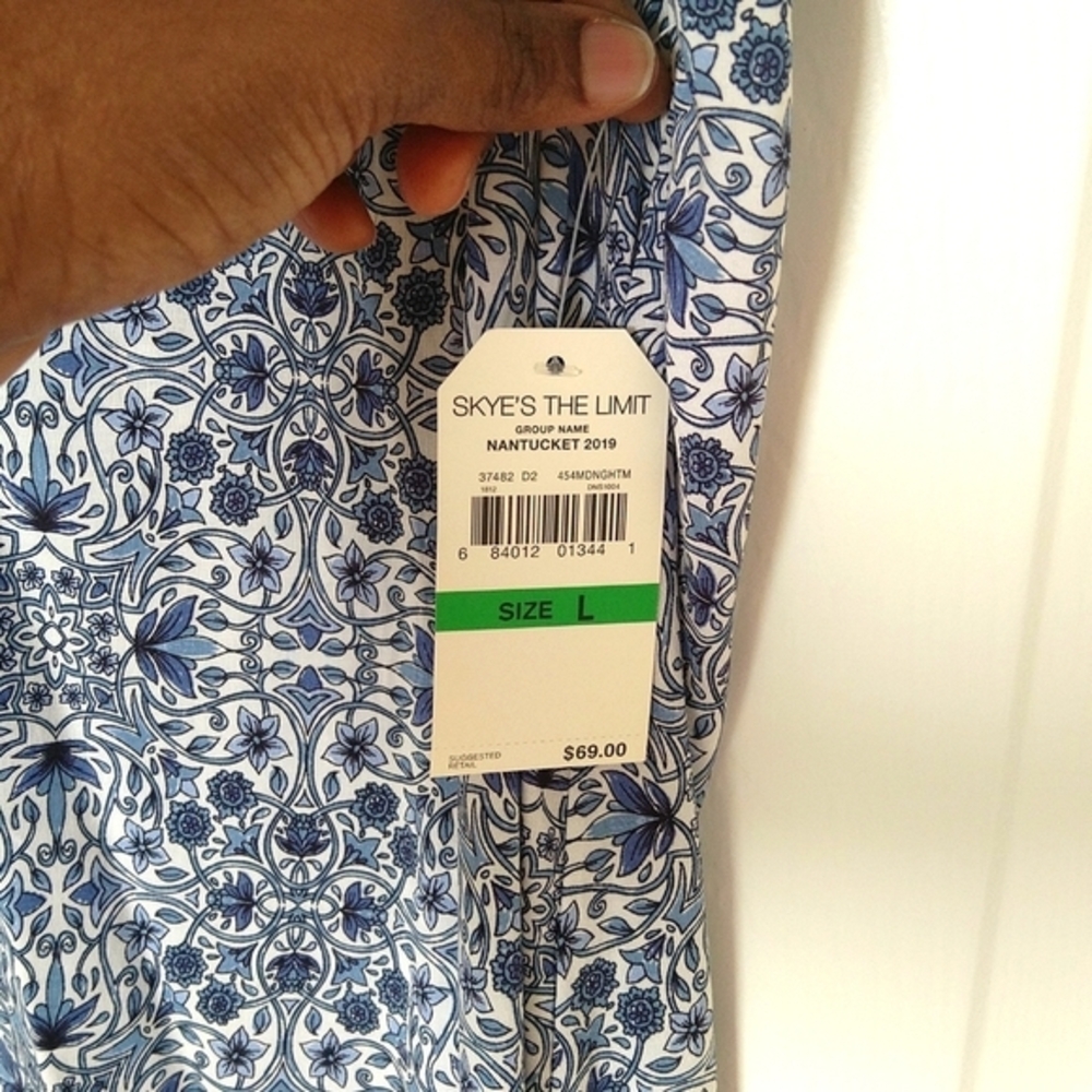 Skye's the limit women's floral blue/white v neck shift midi dress Size L - Picture 6 of 9